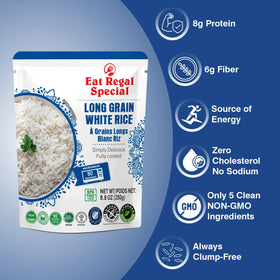 Eat Regal rice pouch open with spoon for easy serving