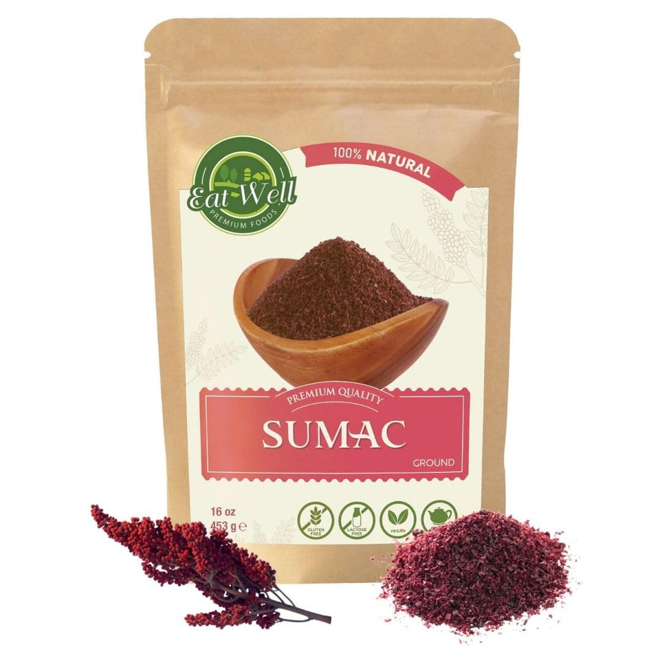 Eat Well Premium Foods sumac powder bulk pack enhances citrus notes in dressings and rubs.