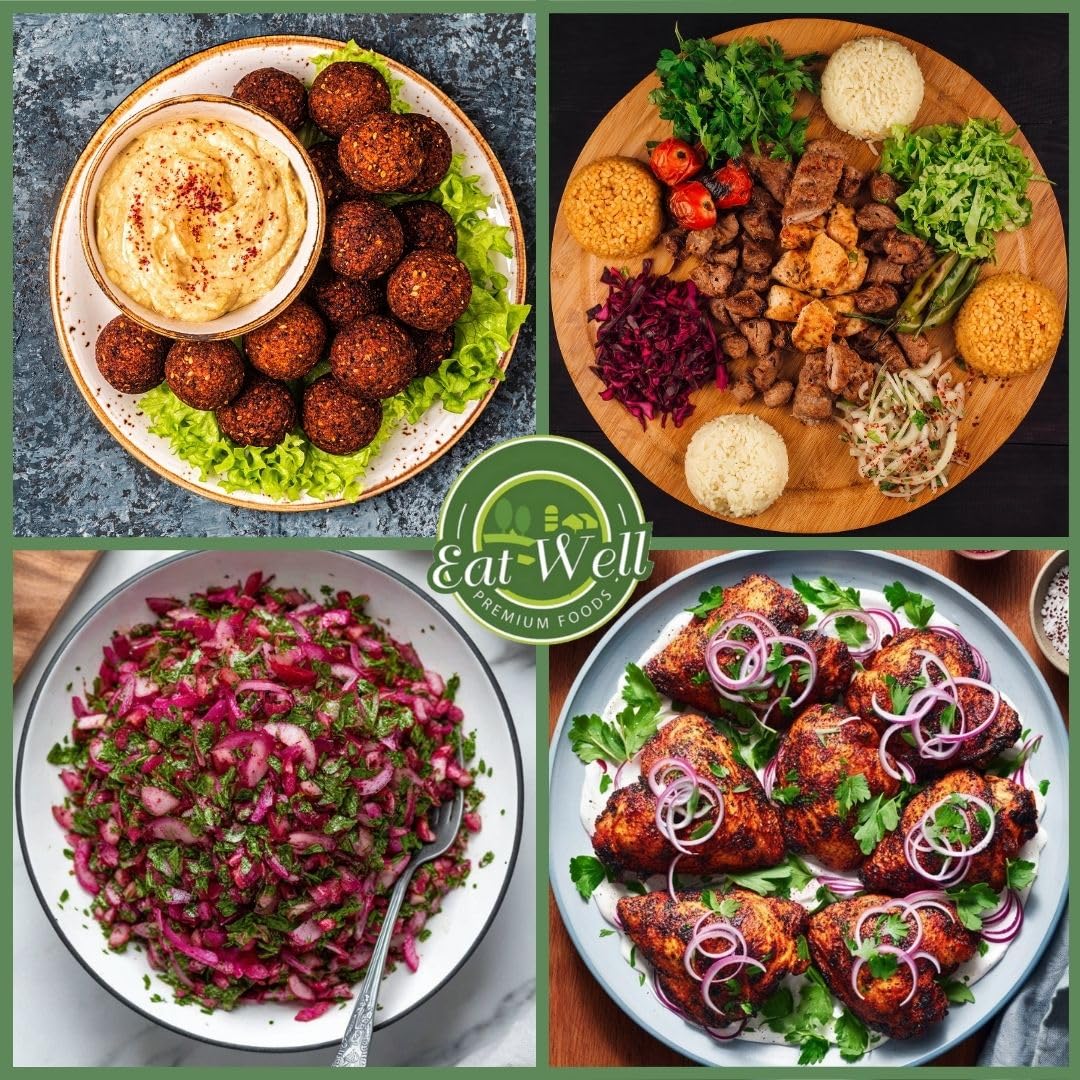 Eat Well Premium Foods sumac powder close-up shows deep red color and texture.
