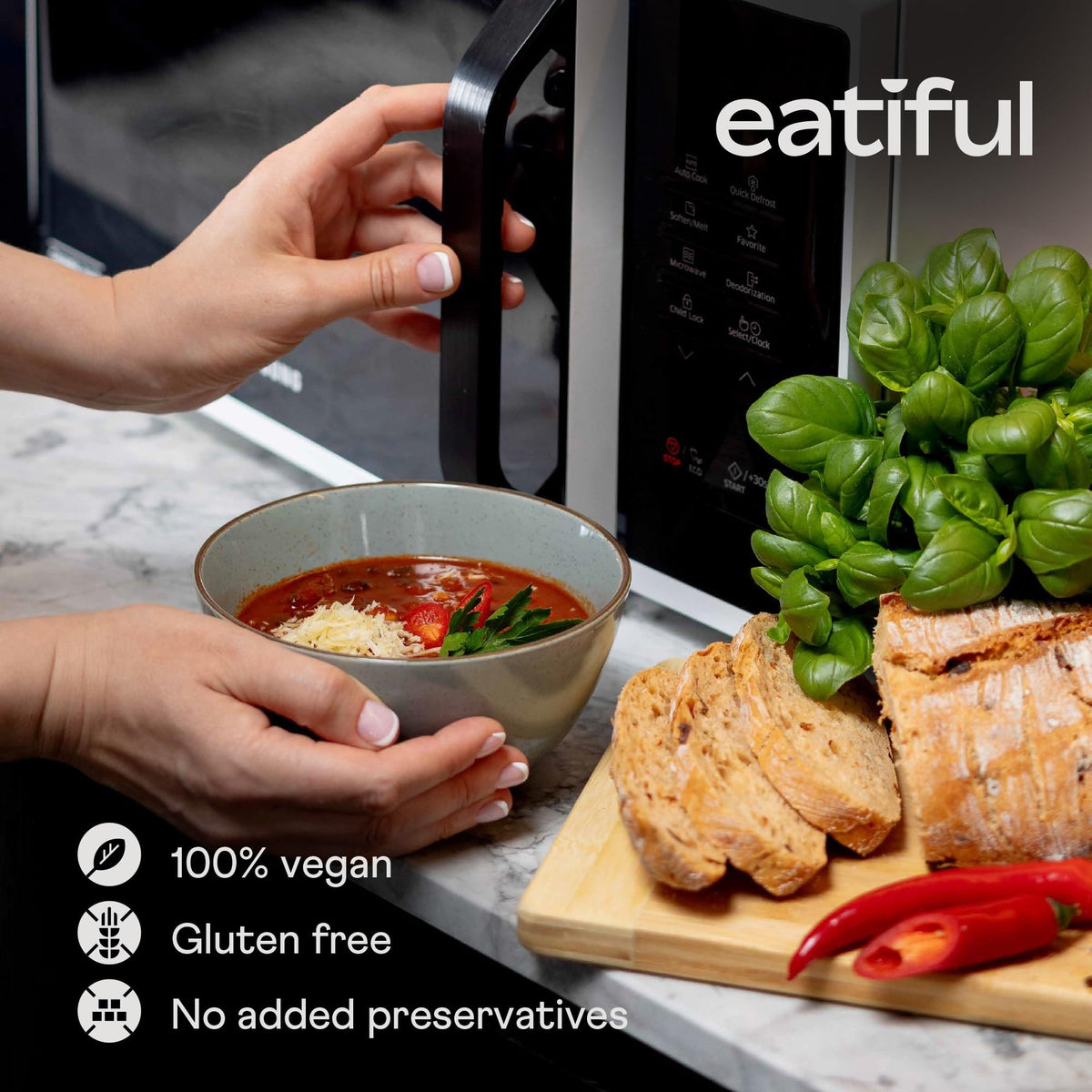 EATIFUL Chili Soup as a versatile dinner base for bowls, burritos, or casseroles.