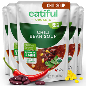 EATIFUL Chili Soup pack of five front view, ready-to-heat plant-based meal.