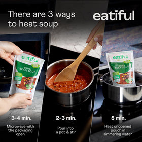 EATIFUL Chili Soup pouch ready to heat, ideal for quick weeknight dinners.