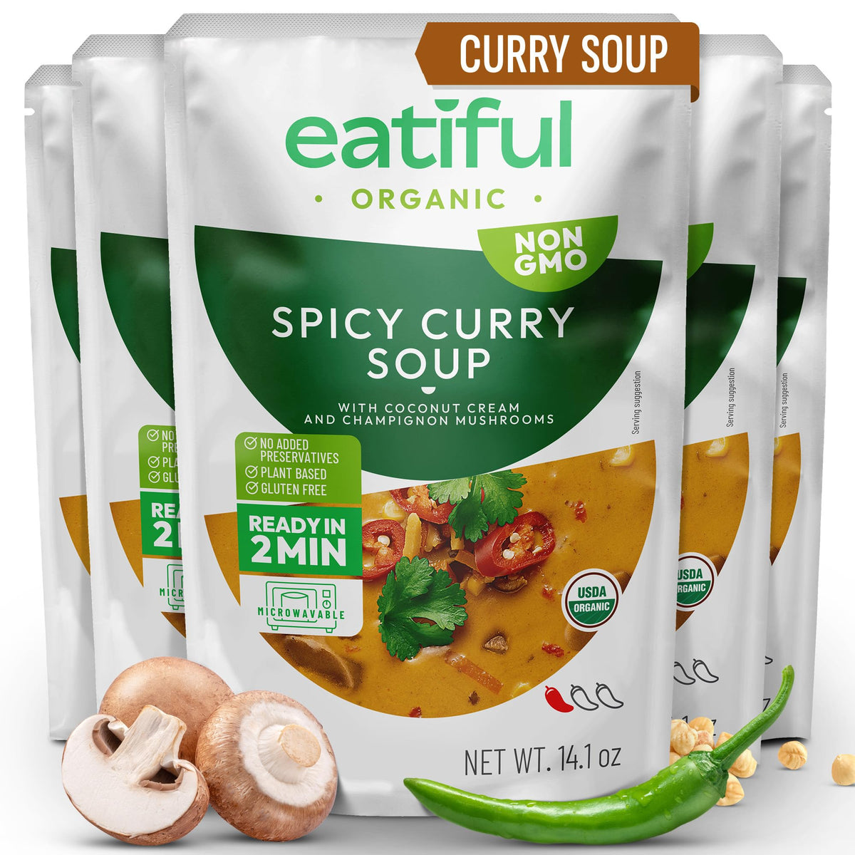 EATIFUL Curry Soup vegetables image shows vibrant organic veggies for a wholesome ready meal.