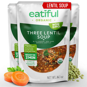 Eatiful lentil soup organic-vegetables-bowl: fiber-rich comfort in every serving.