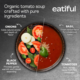 Eatiful Tomato Soup ingredients highlight organic produce for a clean, flavorful bowl.