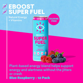 Open EBOOST blue raspberry can ready for a quick study boost.