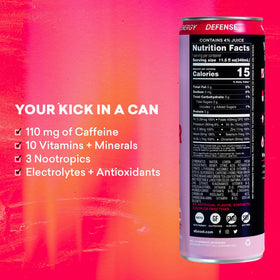 Close-up of the EBOOST label with 110 mg caffeine and vitamins