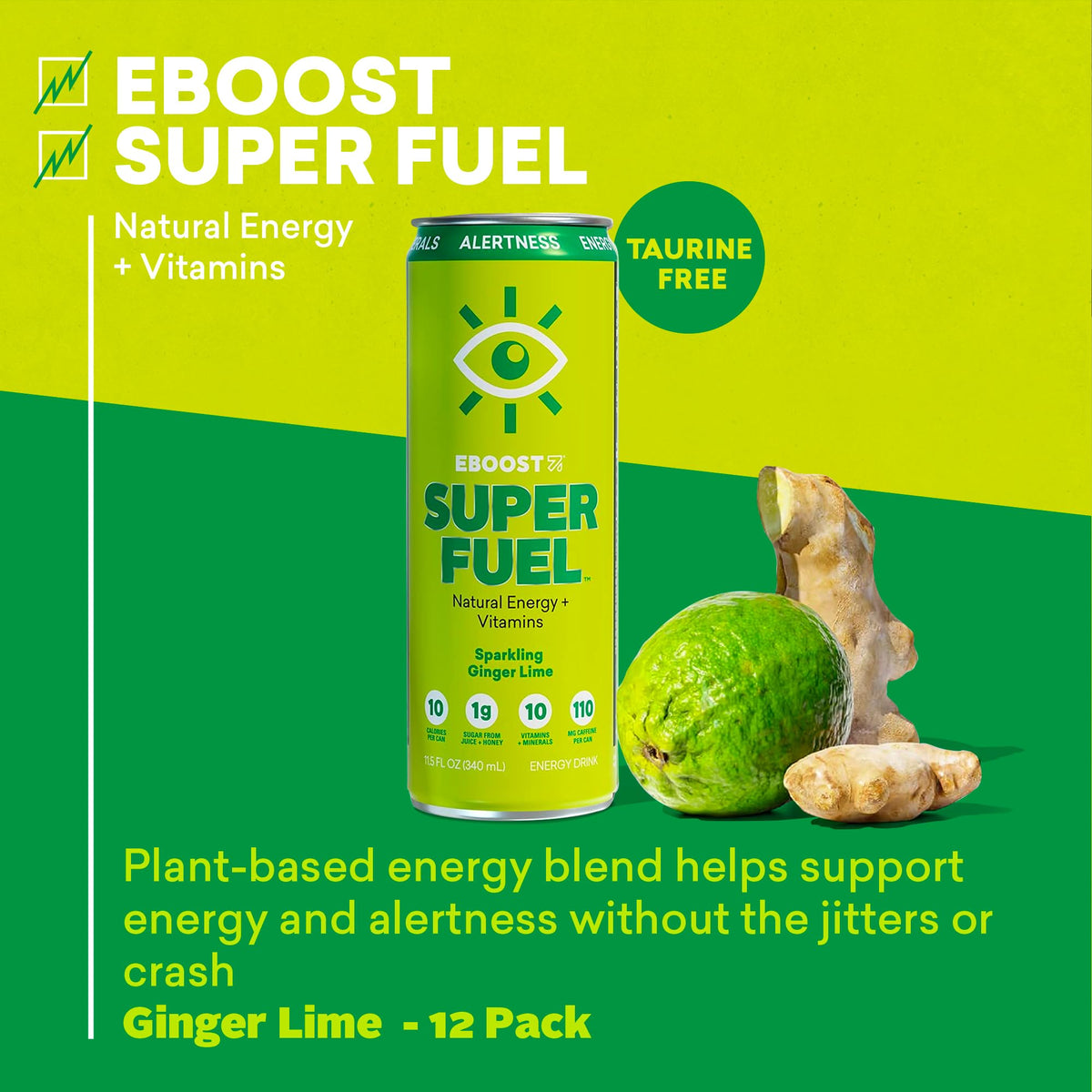 EBOOST Ginger Lime being poured, showing sparkling energy and convenient ready-to-drink form