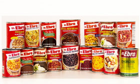 Cans and packaging of El Fabada in a convenient case.