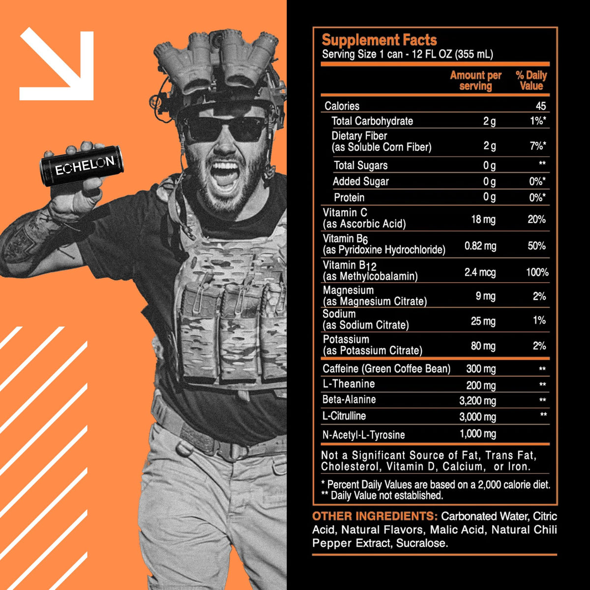 Echelon Mango Reaper label highlights caffeine and L-theanine for balanced focus.