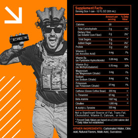 Echelon Orange Cream energy drink label close-up with caffeine details and clean ingredients