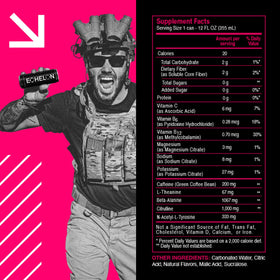 Close-up of the Echelon Raz Lemonade label emphasizing natural caffeine and bold flavor