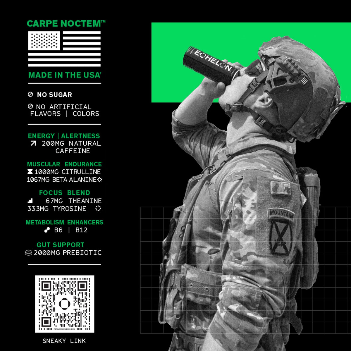 Echelon Sour Apple bottle view underlines muscular endurance ingredients