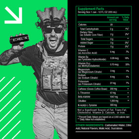 Echelon Sour Apple nutrition facts image emphasizes clean energy with 200 mg caffeine