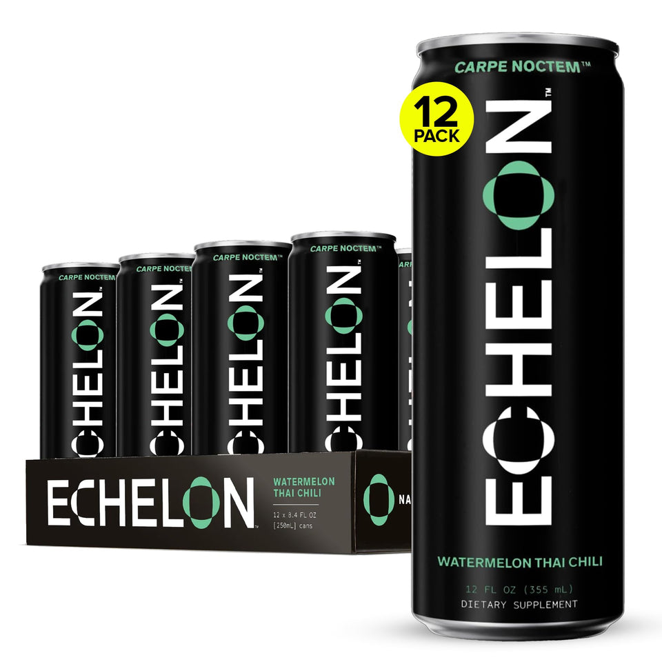 Echelon Watermelon Thai Chili can close-up showing bold flavor and caffeine energy for workouts.