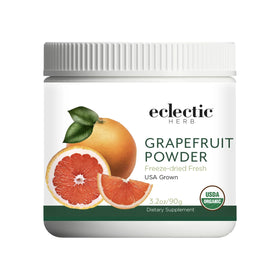 Eclectic Institute grapefruit powder packaging highlights organic ingredients.