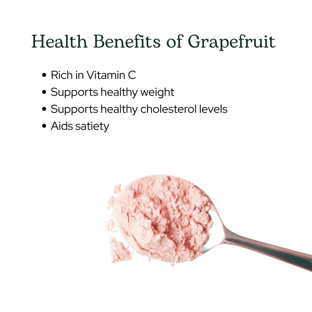Eclectic Institute grapefruit powder scoop beside a jar for easy measuring.