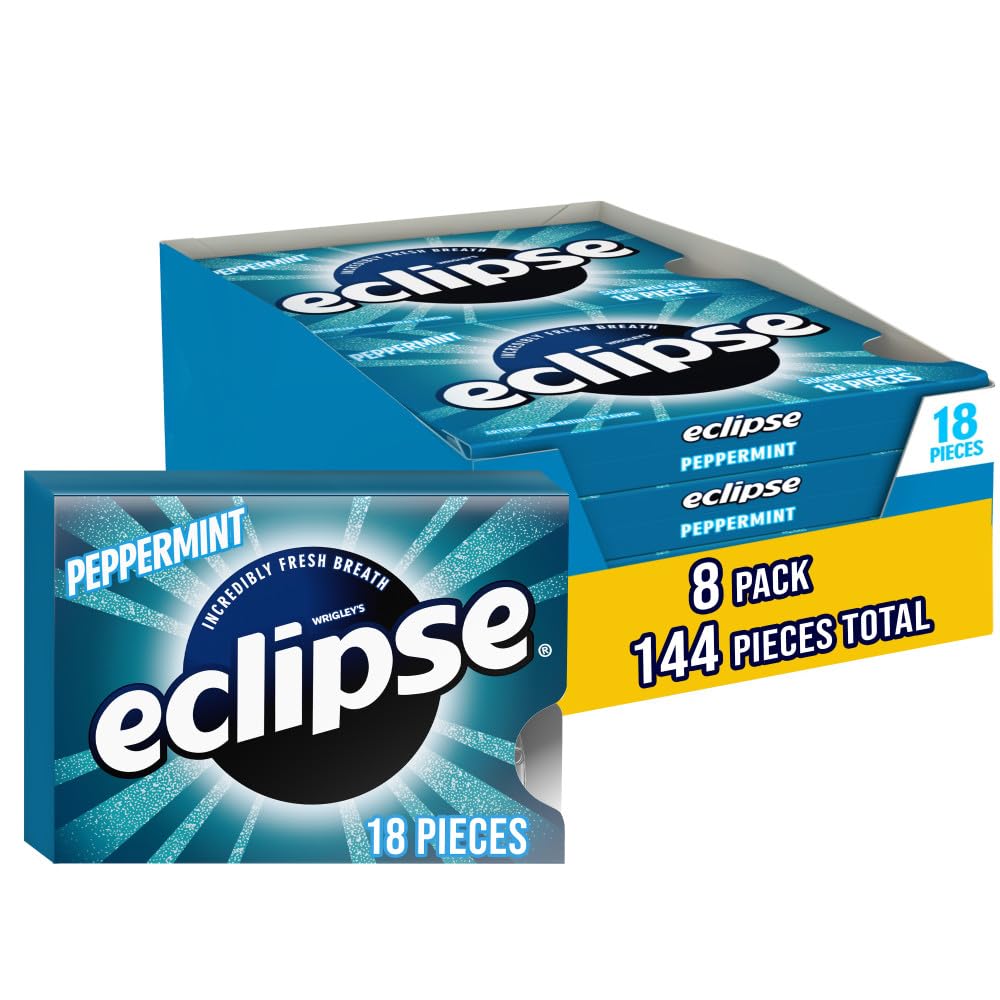 Eclipse peppermint sugarfree gum 18-piece pack on the go breath refreshment.