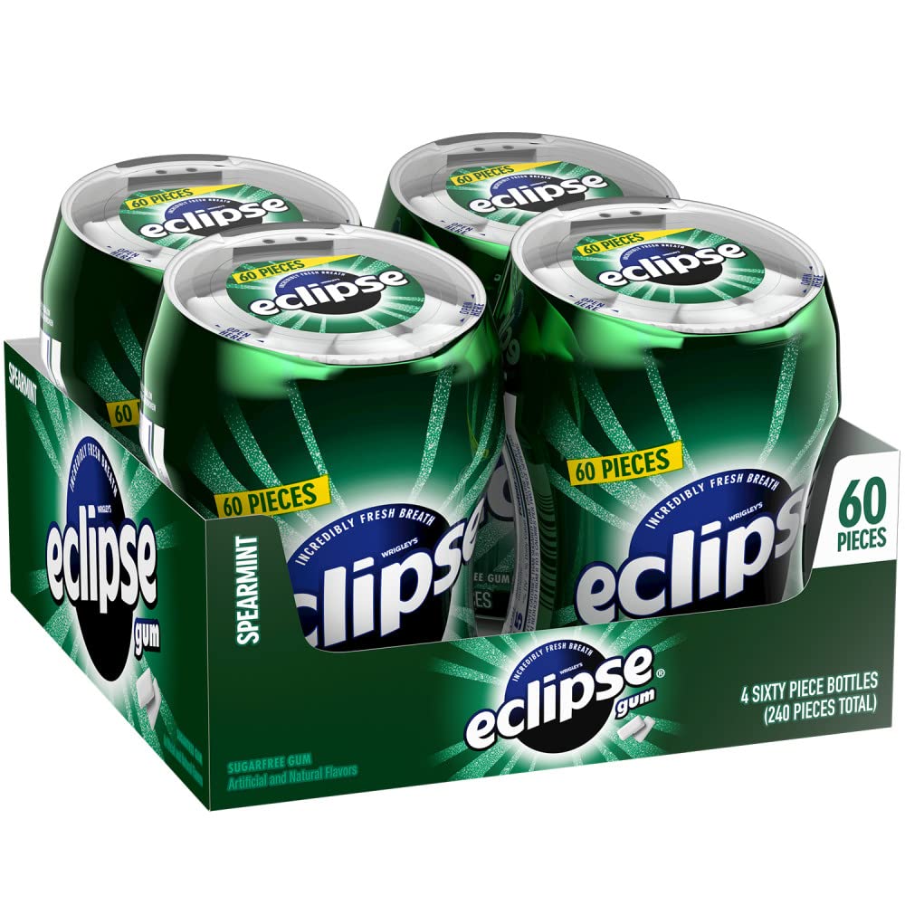 Eclipse Spearmint Sugarfree Gum four-bottle pack for on-the-go fresh breath