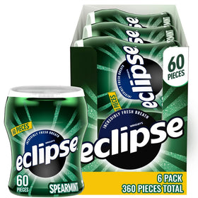 Eclipse Spearmint Sugar-Free Gum six-pack bottle front view for quick breath refresh.