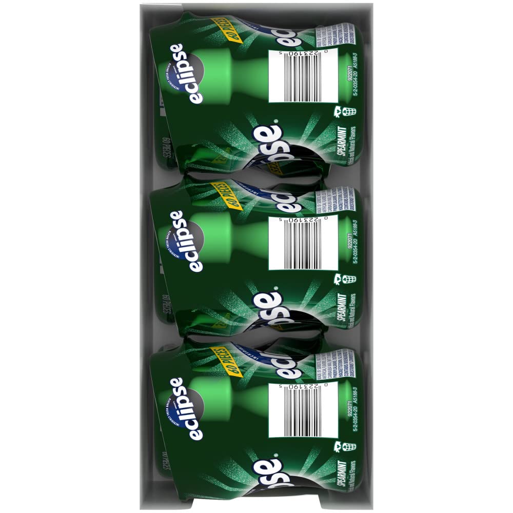 Eclipse Spearmint Sugar-Free Gum bottle side view highlighting bulk-pack convenience for on-the-go freshness.