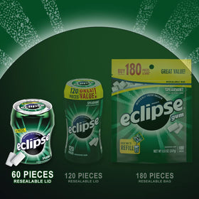 Close-up of Eclipse Spearmint Sugarfree Gum bottle label highlighting mint flavor