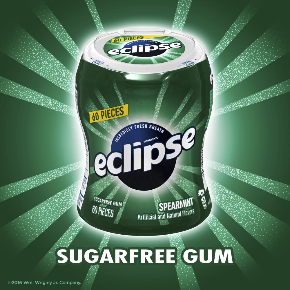 Unopened six-pack Eclipse Spearmint Sugar-Free Gum display for travel and storage.