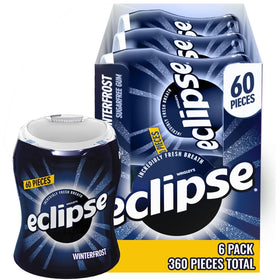 Eclipse Winterfrost gum six-bottle bulk pack ready for on-the-go breath refresh.