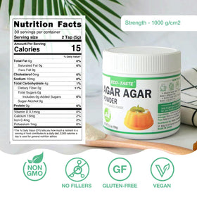 ECO-TASTE nutrition label highlights calcium, iron, and fiber content.