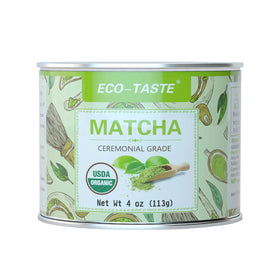 ECO-TASTE ceremonial grade matcha tin front for authentic tea rituals