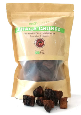 ECO-TASTE chaga chunks with black top crust for a rich, earthy tea infusion.