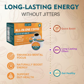 ECO-TASTE packaging of decaf mushroom coffee pods for quick daily focus