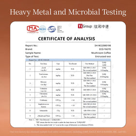 Lab-testing seal on ECO-TASTE confirms safety and quality through third-party verification