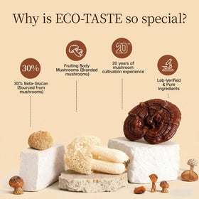 Pour-ready ECO-TASTE Mushroom Coffee shown, ready to mix into your mug