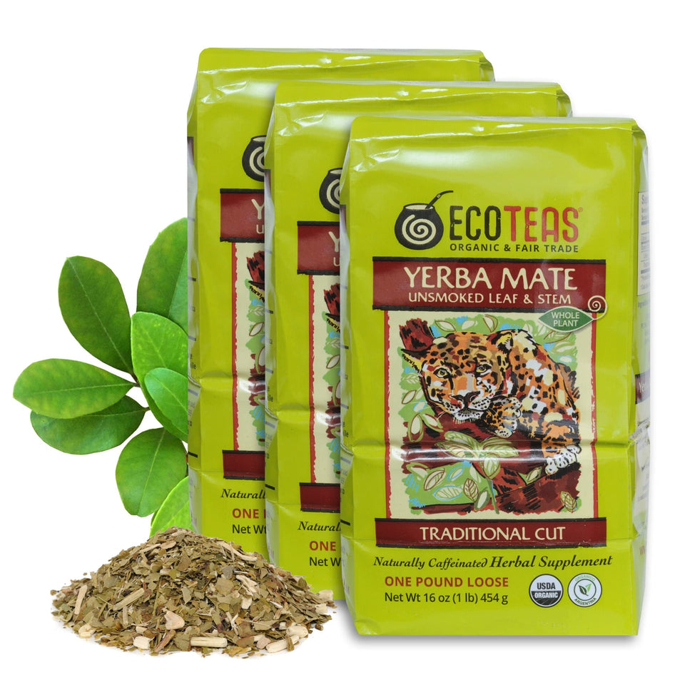 ECOTEAS Organic Yerba Mate leaves in packaging ready for authentic Argentina-style brewing.