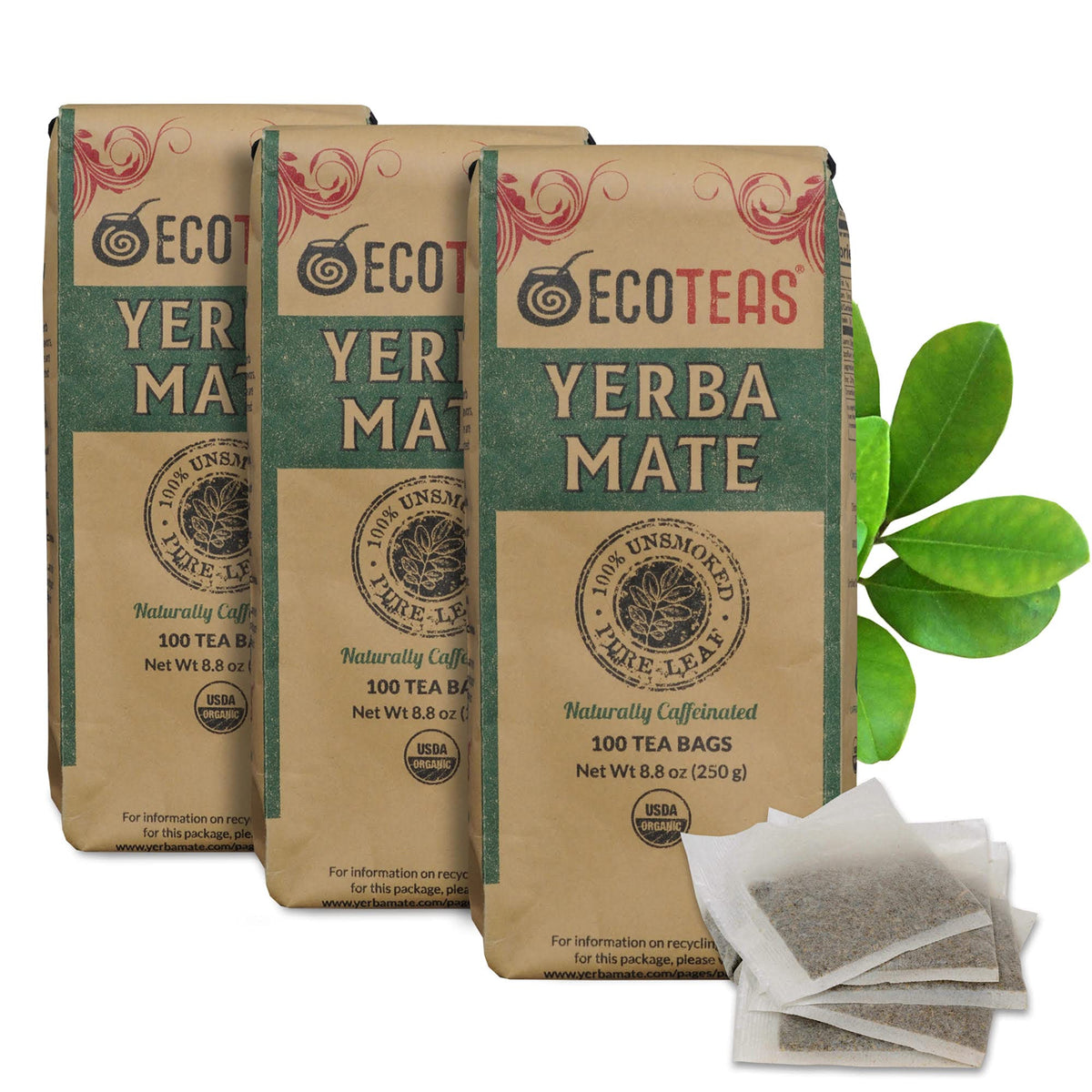ECOTEAS premium yerba mate tea bag pack for smooth unsmoked flavor and daily energy.