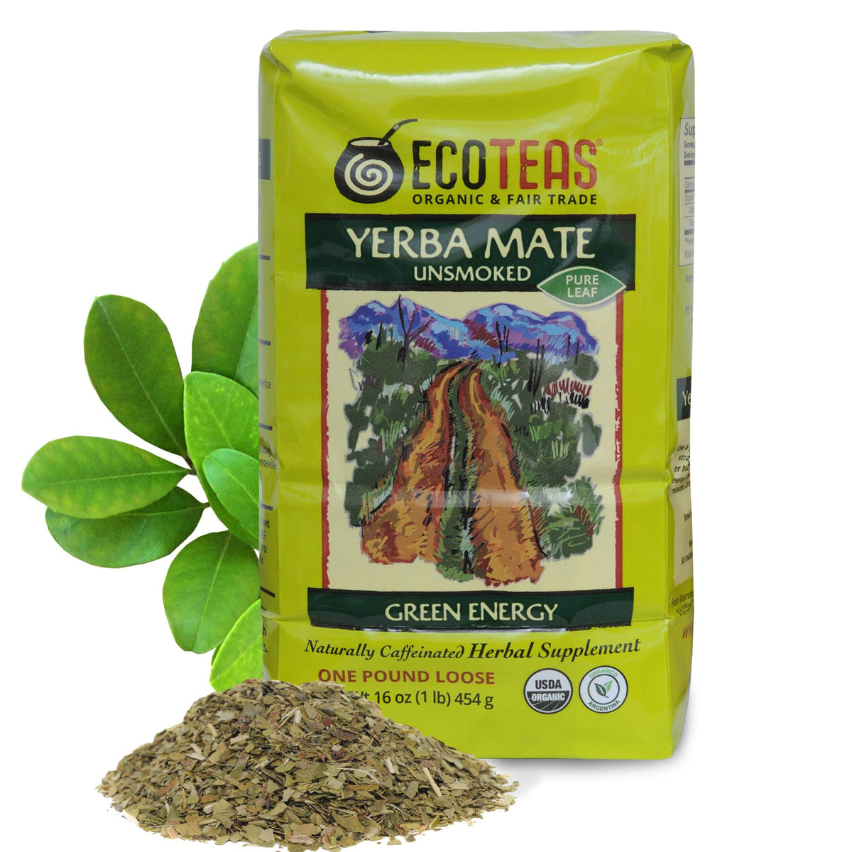 ECOTEAS yerba mate loose leaf ready for brewing, natural energy boost