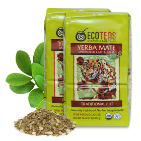ECOTEAS Yerba Mate loose leaf close-up for a clean, earthy cup