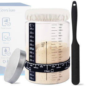 Ecoxiuo sourdough starter jar 40oz with clear glass for monitoring fermentation.