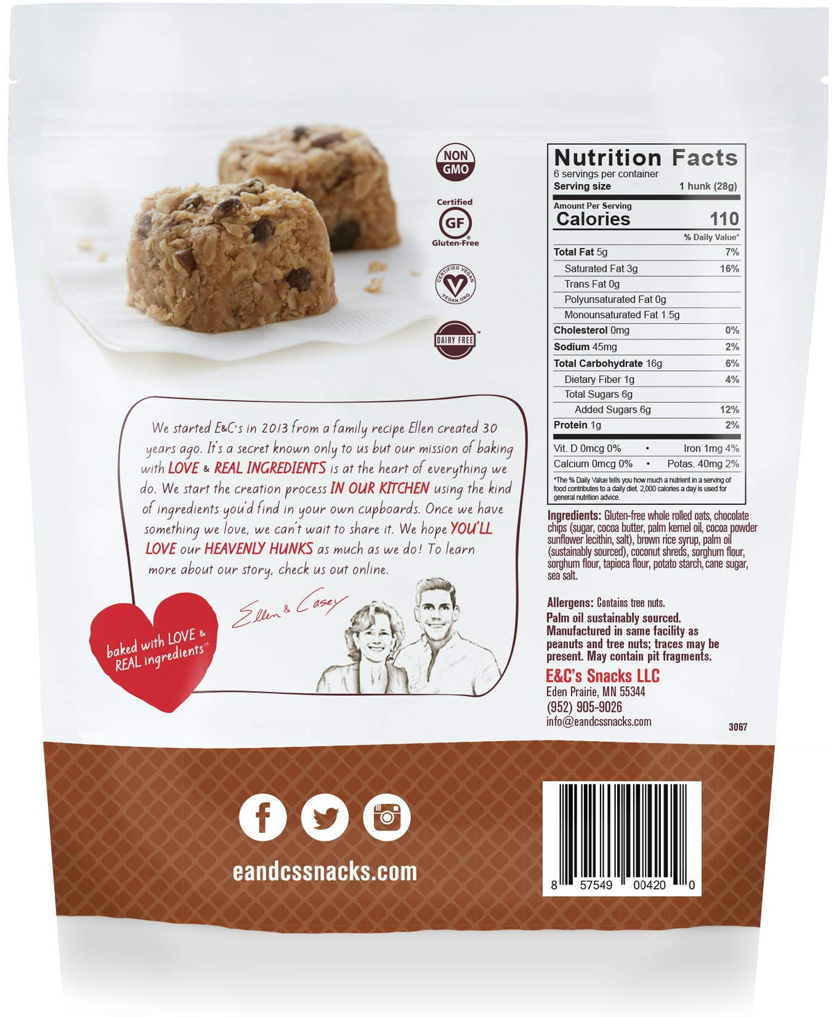 E&C's Heavenly Hunks oatmeal cookies close-up with chocolate chips for breakfast.