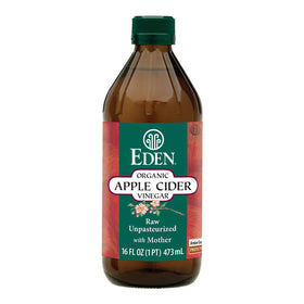 Eden Apple Cider Vinegar bottle in amber glass preserves flavor and nutrients.
