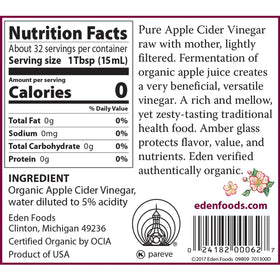 Eden Apple Cider Vinegar with mother shows the cloudy, raw quality.