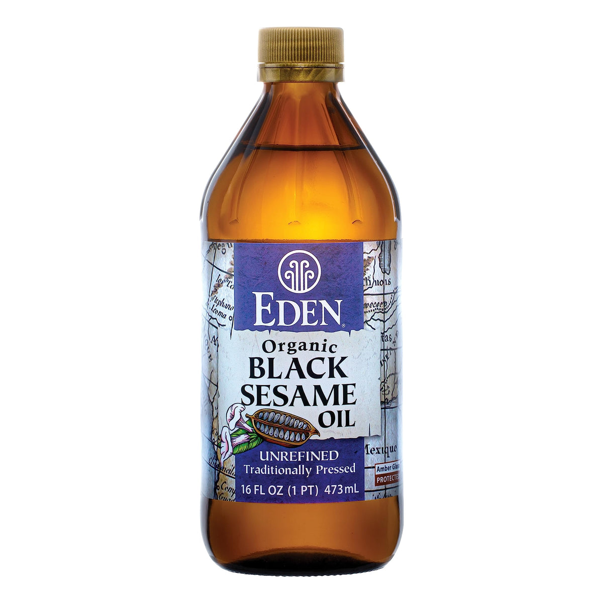 Eden Black Sesame Oil bottle pour showcases versatile cooking for sautéing and stir-fries