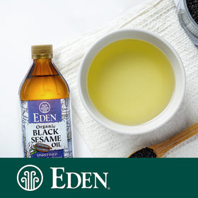 Eden Black Sesame Oil wok-stir-fry shot demonstrates high-heat cooking capability