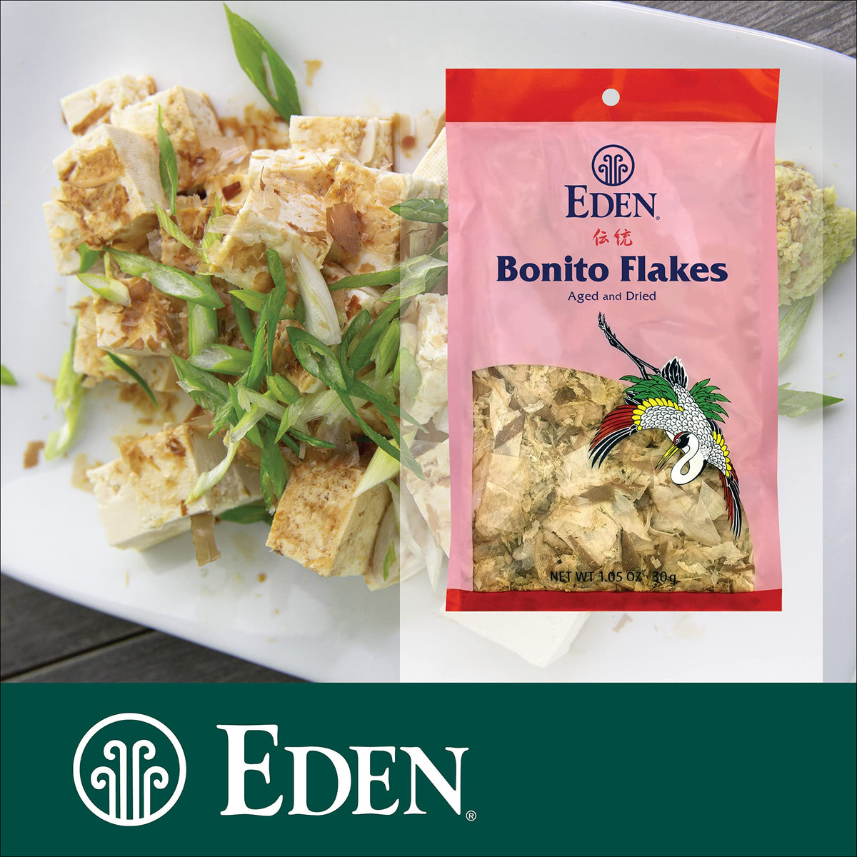 Eden Bonito flakes sprinkled over steamed rice for flavor lift.