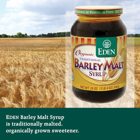 Eden Foods organic barley malt syrup drizzled over batter and cakes.