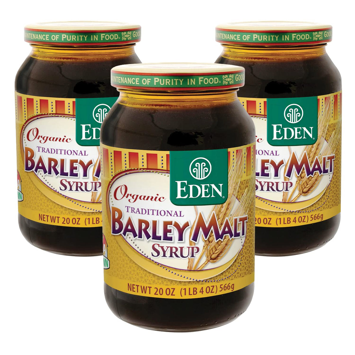 Eden Foods Organic Barley Malt Syrup 3-pack bottles for versatile baking and sweetening.