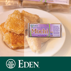 Heat-ready Eden Foods Organic Sweet Brown Rice Mochi served warm for a comforting treat.