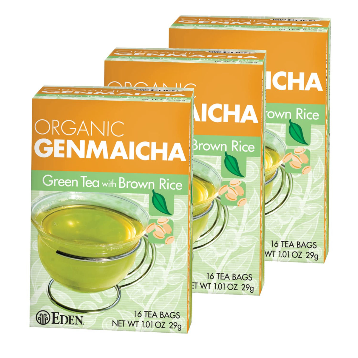 Eden Genmaicha green tea leaves with a smooth roasted rice balance for a comforting cup