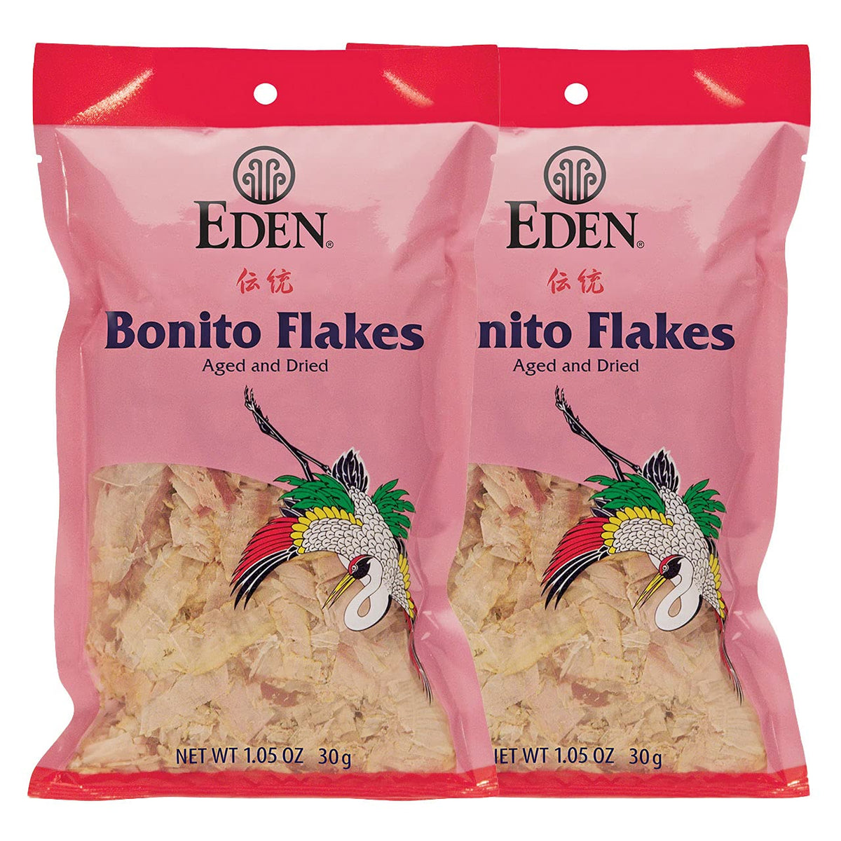 Eden Japanese Bonito Flakes package close-up highlights premium sashimi-grade quality.